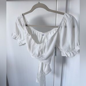 White Cropped Wrap Blouse